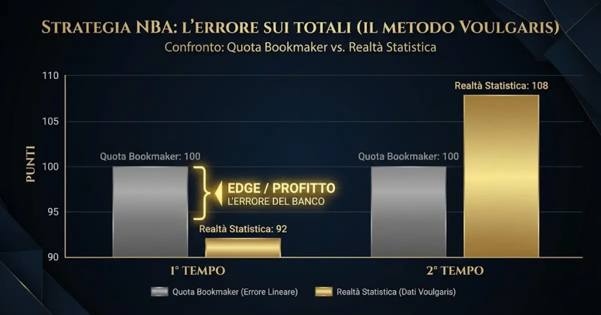 Grafico strategie scommesse NBA: confronto tra quota bookmaker e realtà statistica nel metodo Voulgaris